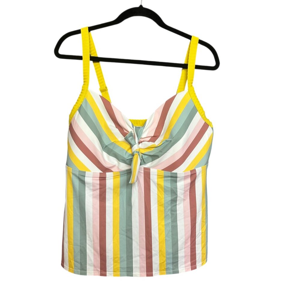 Addition Elle Multicolor Stripe Tie-Front Tankini Top Plus Size 1X